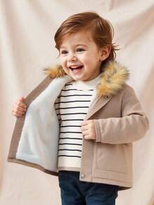 SHEIN Unisex Baby Casual Thermal Lined Hooded Long Jacket, Suitable For Autumn And Winter Fall - Multicolor - View 6