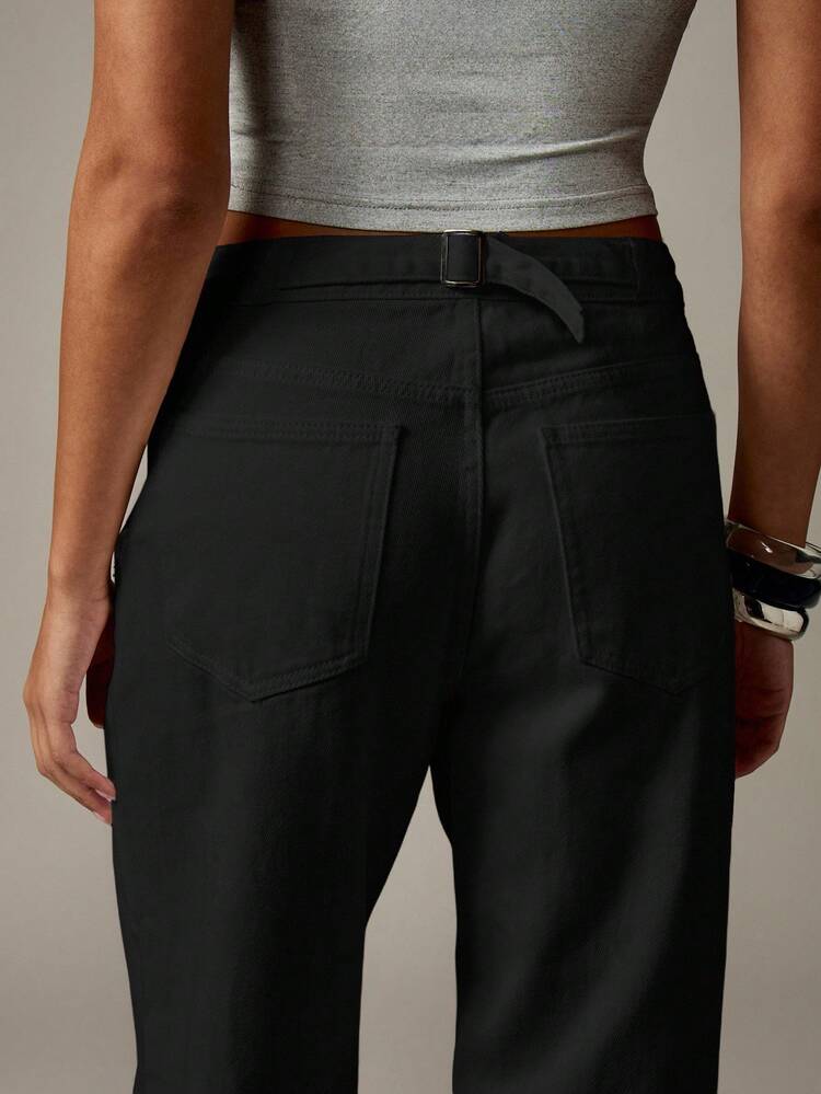 MISSGUIDED Wide Leg Cinch Back Pants Cotton Casual Fall Spring High Rise Flattering Loose Fit Street Style Office Wear Denim Flare Jeans Bell Bottom Retro Fashion Y2K