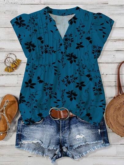 Linhara 大码女式纹理印花大码衬衫