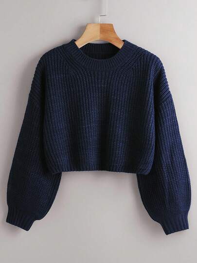 Franclia 女士休闲日常通勤简约纯色落肩宽松短款套头衫，秋冬