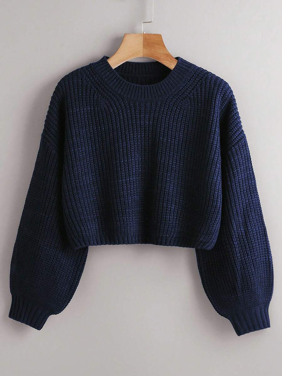 Franclia Women's Casual Everyday Commute Simple Solid Color Drop Shoulder Loose Cropped Pullover Sweater, Autumn/Winter