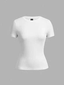 SHEIN EZwear 2 件海军蓝和白色休闲简约基本款圆领短袖 T 恤，适合春夏季 - 彩色 - 查看 8