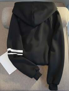 Resyla Women's Minimalist Knight Print Long Sleeve Zip Front Drawstring Sweatshirt Sweatshirt - Black - View 2