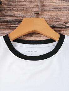 EMERY ROSE Áo thun nữ cổ tròn tay ngắn họa tiết khối màu đa năng thường ngày - màu đen - Xem 3