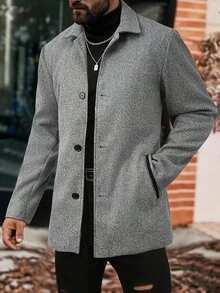 Manfinity Homme 男士长袖休闲百搭外套，秋冬季，灰色 - 淺灰色 - 查看 3