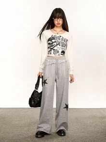 Rina Fox Quần thường ngày in họa tiết dành cho nữ 2025, thời trang cho mùa thu/đông - Xám - Xem 5