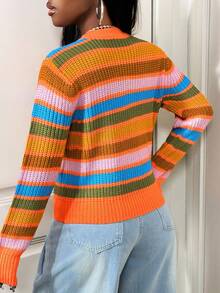 BamGleam Women's Striped Long Sleeve Casual Knit Sweater, Autumn/Winter - Multicolor - View 2