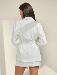 Chiquease Almamuse-D Spring/Autumn White Cinched Waist Blazer, Sophisticated, Delicate Floral Embellishments, Fashionable Versatile Blazer - White - View 2