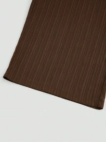 Sweetra 2pcs/Set Solid Color Minimalist Sleeveless Crop Top And Skinny Pants, Sexy Style - Brown - View 3
