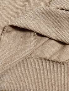 Lyxana Women's Casual Ribbed Cowl Neck Solid Color Minimalist Long Sleeve Sweatshirt - Brown - View 7