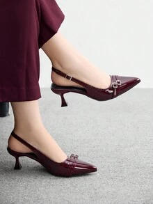 CUCCOO BIZCHIC Women's Pointed Toe Kitten Heel Burgundy Backstrap Slingback Pumps, Versatile For Daily Wear And Commute For Christmas - Burgundy - View 3