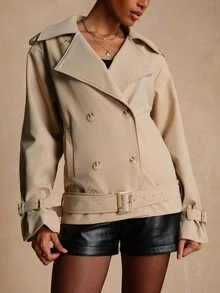 Lyxana Áo khoác trench coat ve kép cài hai hàng khuy thời trang dành cho nữ - Màu Khaki - Xem 4