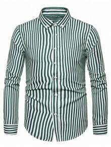 Manfinity Homme 男士条纹长袖衬衫，秋季，复古风格 - 彩色 - 查看 3