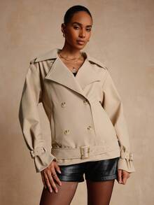 Lyxana Áo khoác trench coat ve kép cài hai hàng khuy thời trang dành cho nữ - Màu Khaki - Xem 5