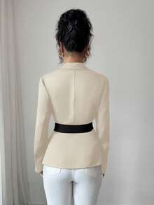 GlowEve Women's Solid Color Blazer Jacket, Suitable For Work - Apricot - View 2