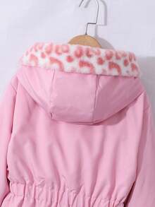 SHEIN 1pc Girls Reversible Leopard Print Fluffy Long Sleeve Windbreaker Jacket, Suitable For Autumn/Winter Fall - Pink - View 6
