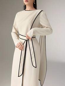 Heiryn Autumn New Asymmetrical Wrap Ribbon Contrast Color High-End Dress