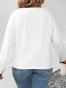EMERY ROSE Women's Heart Print V-Neck Long Sleeve Plus Size T-Shirt, Popular For Autumn/Winter - White - View 2