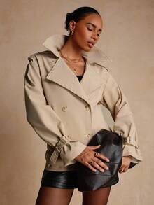 Lyxana Áo khoác trench coat ve kép cài hai hàng khuy thời trang dành cho nữ - Màu Khaki - Xem 6