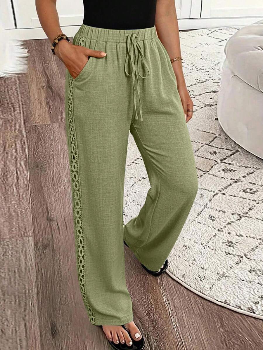 SHEIN LUNE 女式牛仔效果纯色口袋侧褶休闲裤，适合新年服装