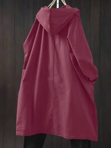 Linhara Chaqueta larga con capucha y bolsillos grandes para tallas grandes - Rosa Fucsia - Ver 2