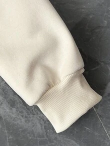 Noixe 新款字母刺绣休闲学院风时尚舒适女式夹克卫衣 - 杏色 - 查看 5