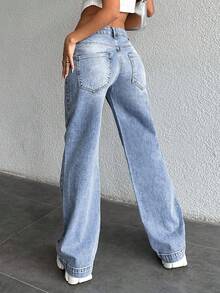 EURMUSE 98%Cotton Women's Straight Leg Jeans