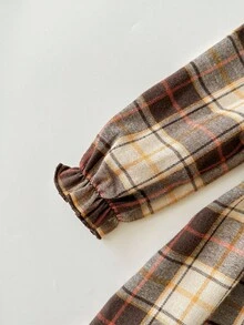 Cozy Pixies Baby Mädchen bunte karierte Kontrast Rundhals Langarm Taille geraffte Kleid, vielseitig & bequem