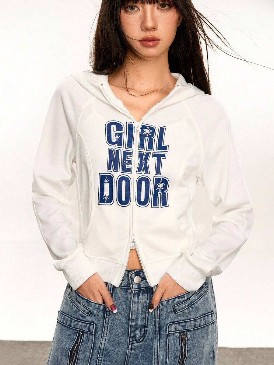 Rina Fox Women's Letter Print Hooded Casual Sweatshirt - White - View 1