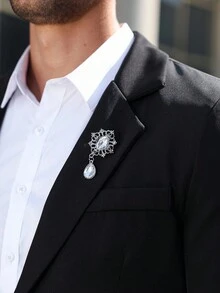 Manfinity Mode 男士时尚休闲水晶纽扣西装套装 - 黑色 - 查看 8