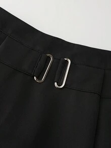 GlowEve 女士百搭撞色中长裙，独特设计高腰垂坠裙 - 黑色 - 查看 5