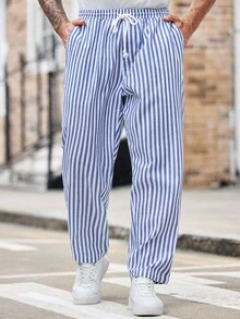 EASEVO Herren Lässig Hose mit Kordelzug in Blau & Weiß gestreift, locker & einfach, Herbst - Verschiedenfarbig - Übersicht 1