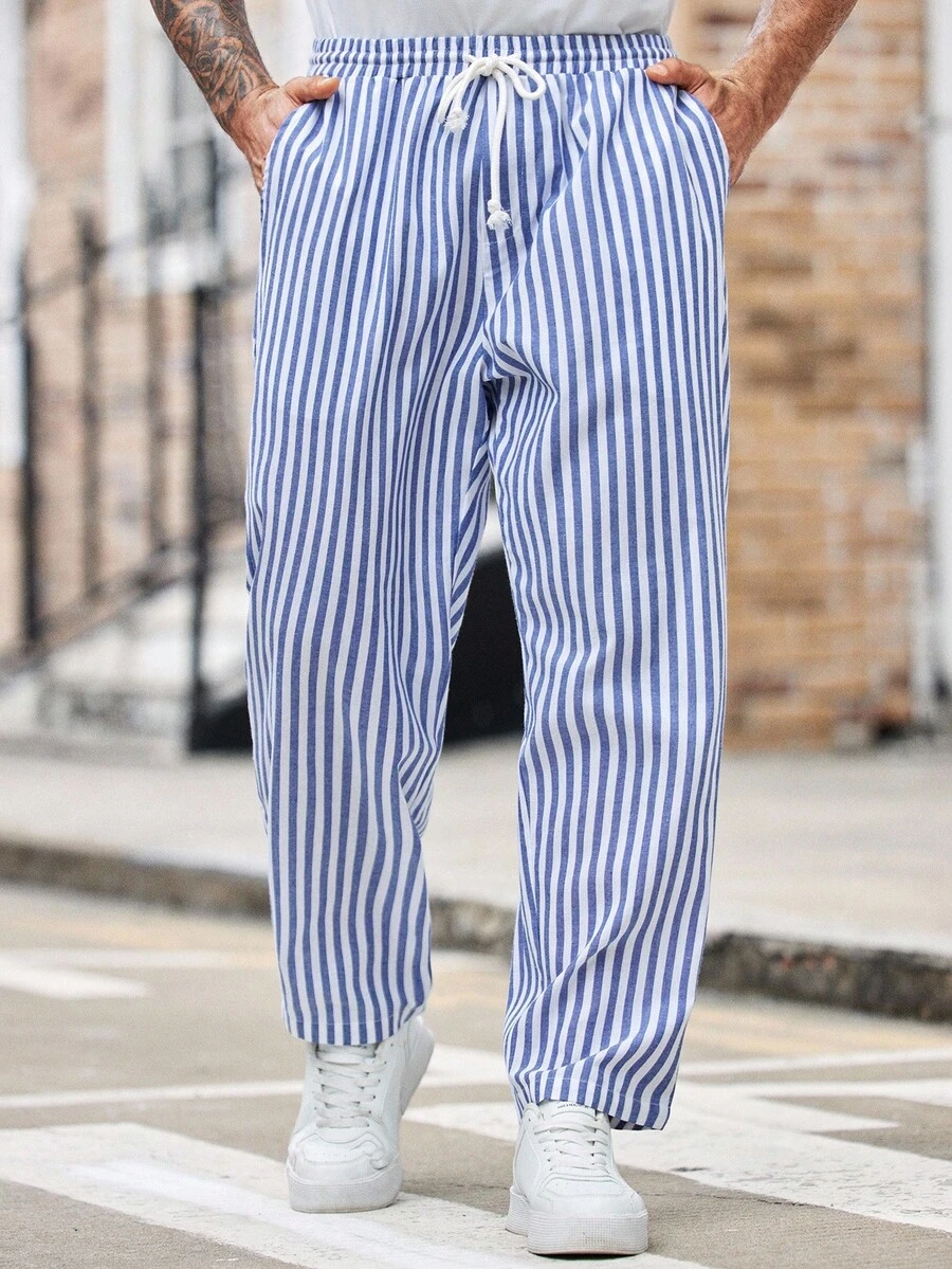 EASEVO Herren Lässig Hose mit Kordelzug in Blau & Weiß gestreift, locker & einfach, Herbst - Verschiedenfarbig - Übersicht 1