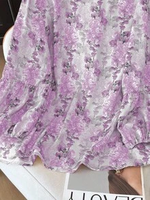SHEIN Clasi 大码女士时尚休闲法式复古优雅通勤灯笼袖宽松衬衫 - 中紫紅色 - 查看 4