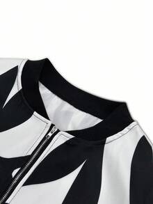 EMERY ROSE 女式休闲植物印花夹克，秋季 - 白色 - 查看 4