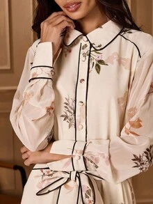 Lilora 女士优雅通勤碎花连衣裙冬装女装碎花连衣裙高端精致优雅 - 彩色 - 查看 2