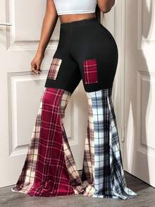 BamGleam 女士时尚性感撞色拼布休闲裤 - 彩色 - 查看 4