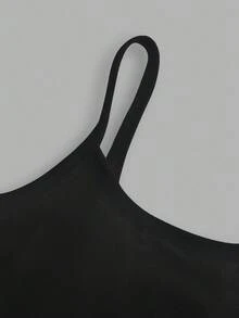 SHEIN EZwear Bộ áo hai dây buộc và quần màu đen tương phản, phù hợp cho mùa xuân/hè - màu đen - Xem 5