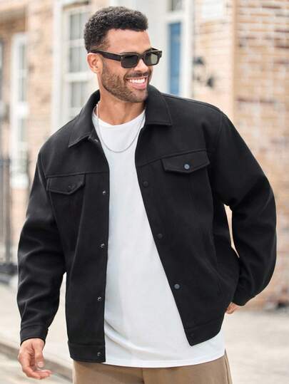 EASEVO 男士加大码休闲宽松大衣，黑色，适合秋冬季穿着