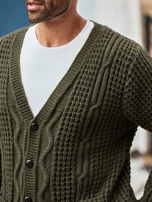 EASEVO Plus Size Men's Solid Color Long Sleeve Cardigan, For Fall Winter