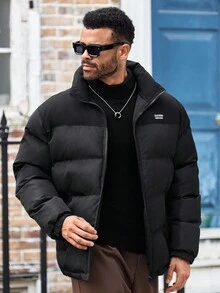 EASEVO Plus Size Men's Black Patchwork Winter Long Sleeve Coat, Fall - Black - View 1