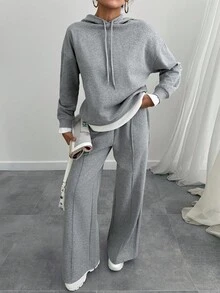 Conjunto de dos piezas de sudadera y pantalón de chándal oversize gris jaspeado para mujer