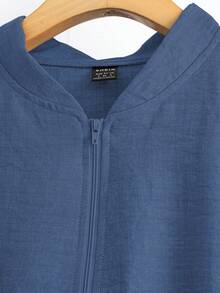 SHEIN LUNE 休闲纯色拉链夹克和阔腿裤套装 - 藍色 - 查看 5