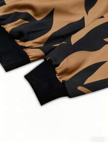 EMERY ROSE 女士撞色全印花圆领拉链休闲百搭全印花夹克 - 棕色 - 查看 3