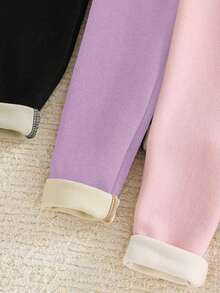 Young Girl Knitted Solid Color Fitted Casual Winter Leggings 3pcs Pieces Set, Girls Back To School Outfits, Young Girl Outfit Sets, Young Girl - Pink - View 3