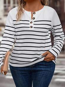 EMERY ROSE Camiseta de manga larga a rayas de talla grande, informal, para primavera/otoño