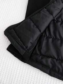 少女休闲时尚绗缝梭织面料风衣，棉质衬里，针织面料袖子和领子，修身设计，适合秋冬季日常通勤、郊游、派对、拍照 - 黑色 - 查看 8