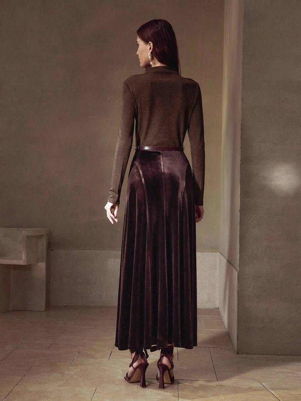 AUTUMN/WINTER FASHION CINCHED WAIST VINTAGE PATCHWORK VELVET FLARED DRESS FOR WOMEN
