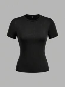 SHEIN EZwear 3pcs Women Casual Crew Neck Bodycon Long Sleeve T-Shirt Set - Black - View 8