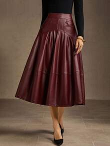 MOTF PREMIUM 女款 ENCORE 红色 PU 皮革 A 字褶裙